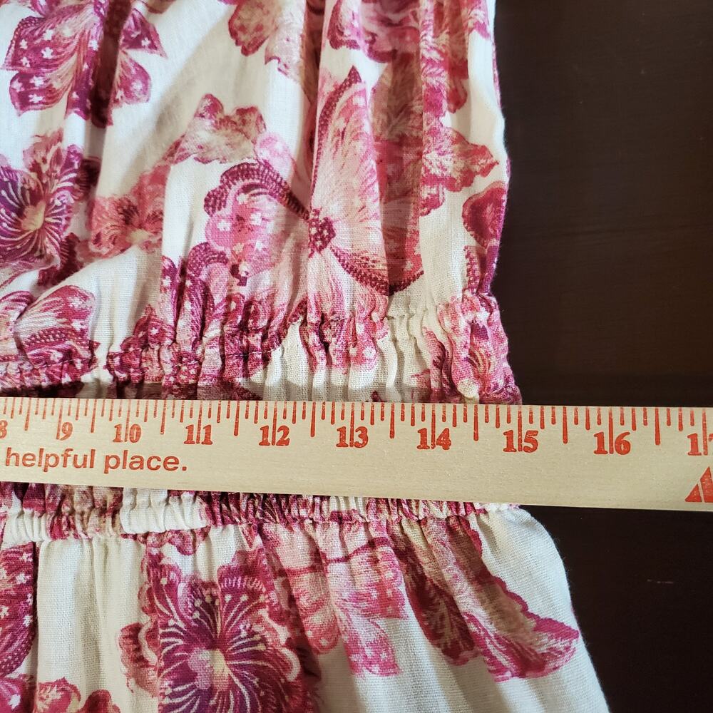 Old Navy Cami Smocked Tiered Floral Linen Blend Maxi Dress Size L Pockets Summer - Picture 12 of 13